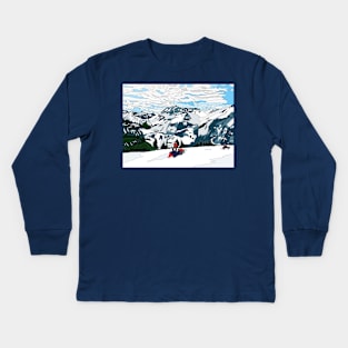 Skiers at Kandersteg, Switzerland Kids Long Sleeve T-Shirt